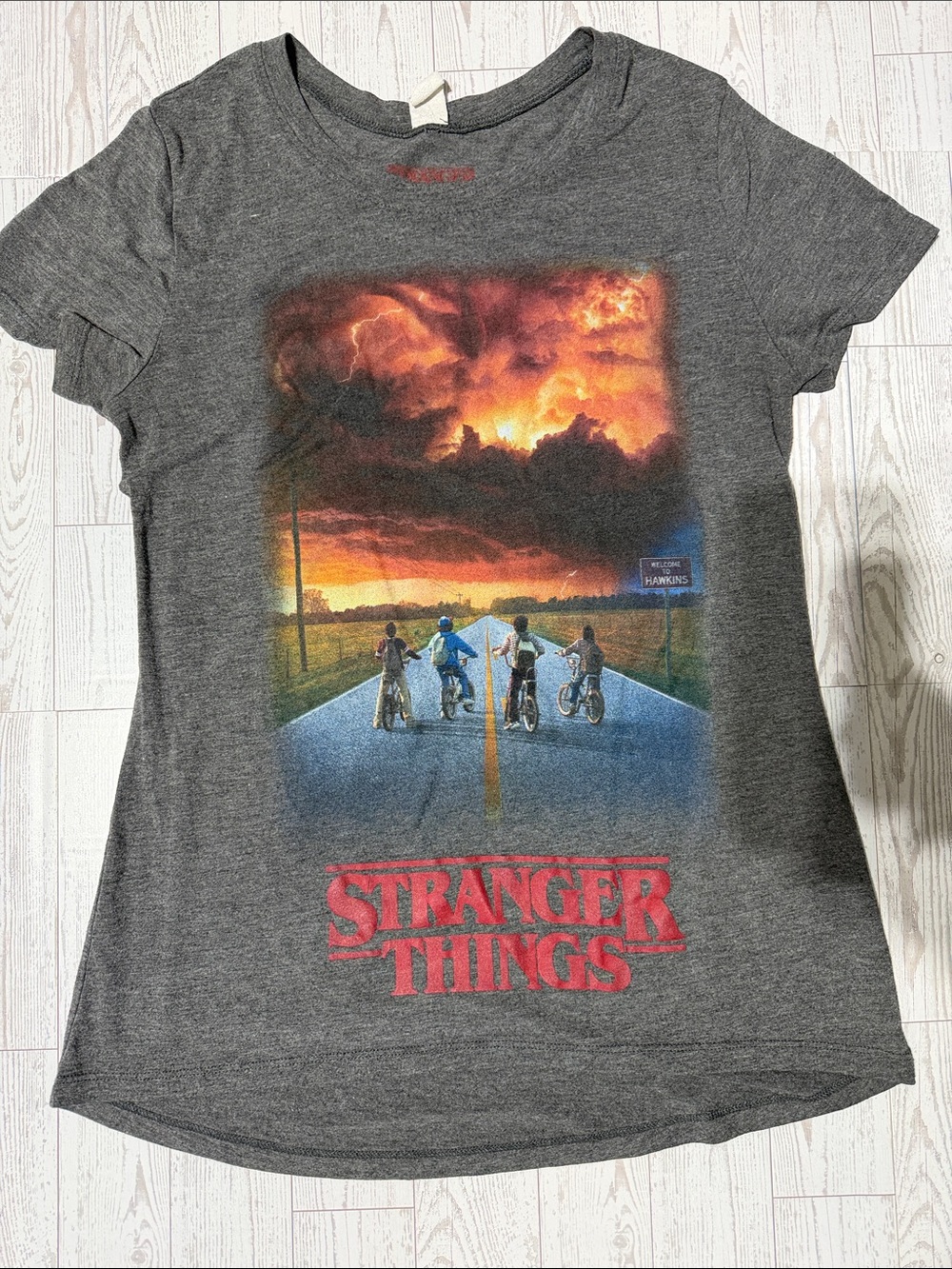 Stranger Things Womens Gray Graphic Short Sleeve Tee